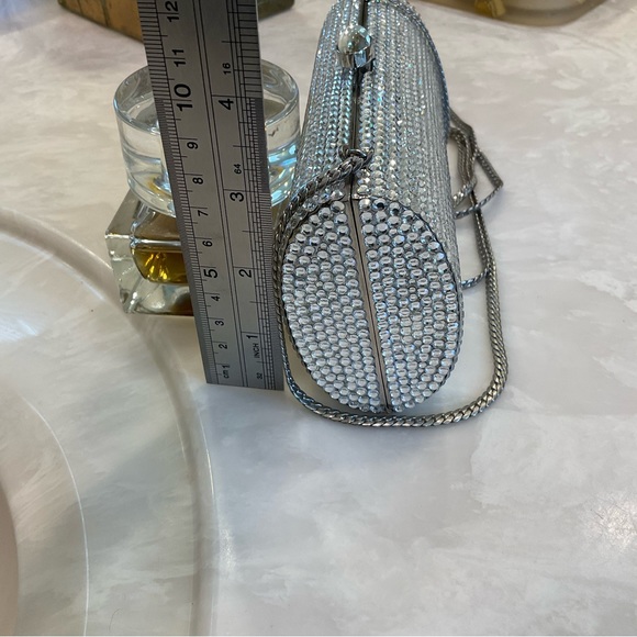 Rhinestone and Silver Evening Purse w/ Chain Handle.  Be the spark of the party! - Picture 8 of 14